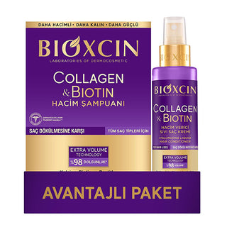 Bioxcin Collagen Biotin Shampoo & Leave-In Conditioner Set: Volumize, Strengthen & Prevent Hair Loss - Thickening Shampoo for Thin Hair - Glamourous Grace