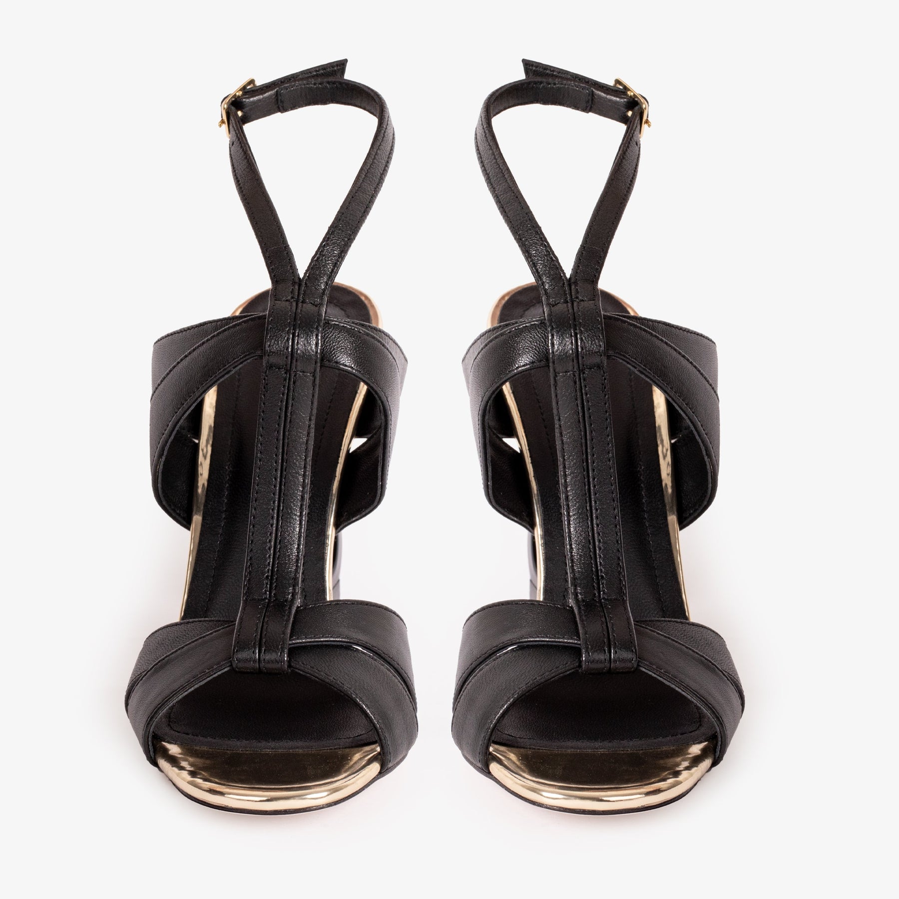 The Duffryn Black T-Strap Leather Women Sandal - Glamourous Grace