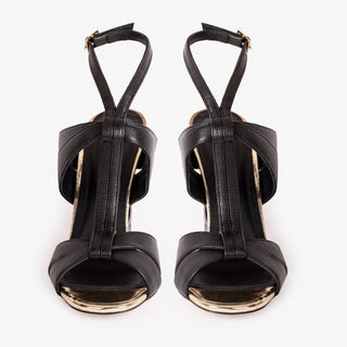 The Duffryn Black T-Strap Leather Women Sandal - Glamourous Grace