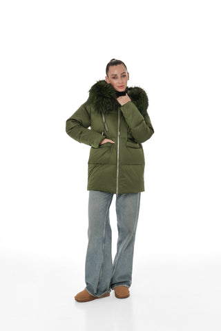 Genuine Silver Fox Fur Down Fill Coat