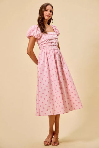 SO ME Polka Cotton Print Short Sleeves Midi Dress - Glamourous Grace