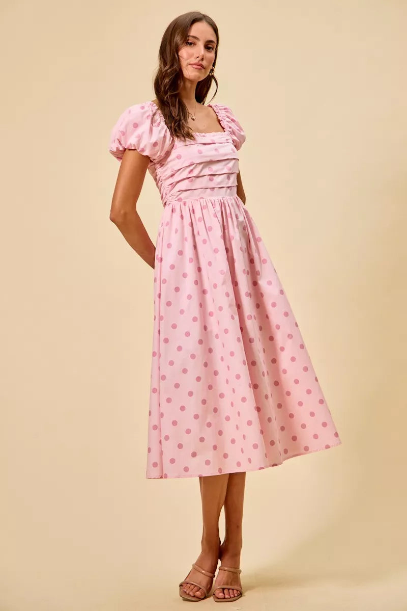 SO ME Polka Cotton Print Short Sleeves Midi Dress - Glamourous Grace