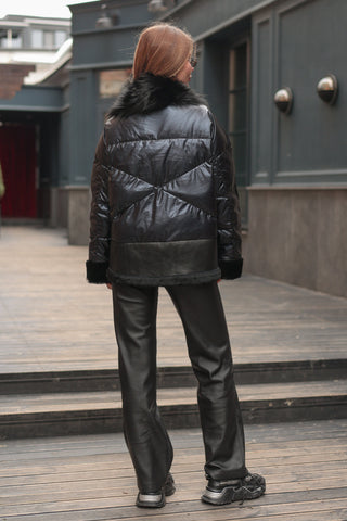 Genuine Lamb Leather Fox Fur Coat