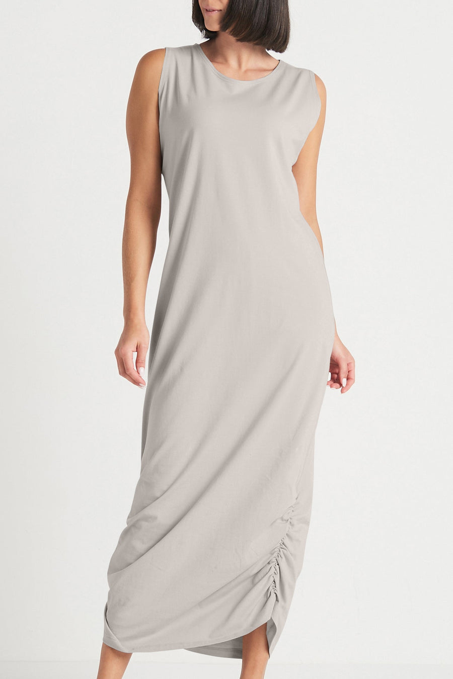 Cotton Lycra Ruched Tank Dress - Titanium - Glamourous Grace