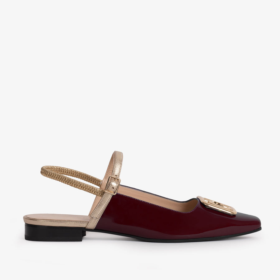 The Rosalinda Burgundy Patent Leather Women Flat Slingback Sandal - Glamourous Grace