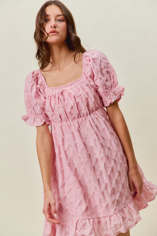 SO ME Texture Woven Ruching On Bust Mini Dress in Pink - Glamourous Grace