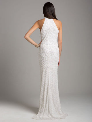 Lara Lattice-Beaded Halter Neck Sheath Wedding Gown - Glamourous Grace