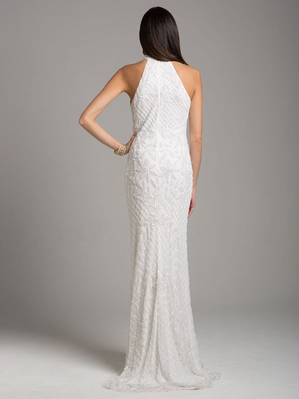 Lara Lattice-Beaded Halter Neck Sheath Wedding Gown - Glamourous Grace