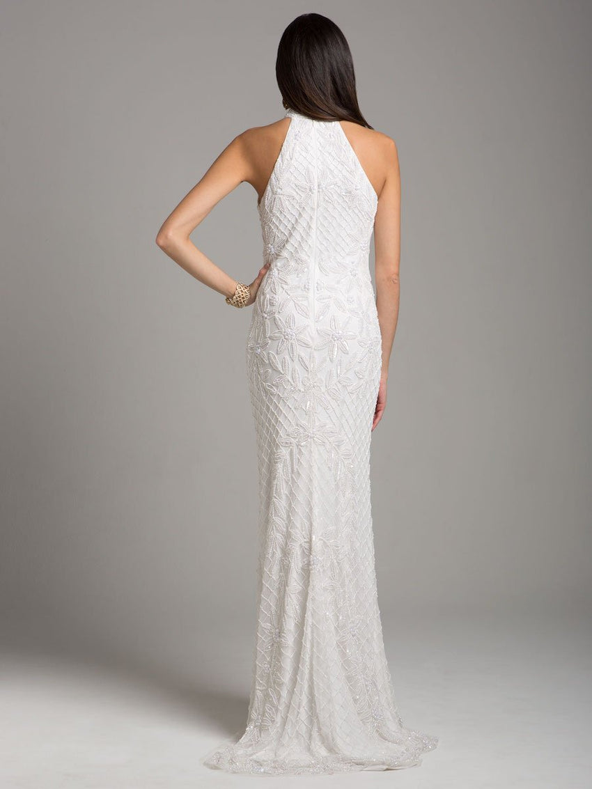 Lara Lattice-Beaded Halter Neck Sheath Wedding Gown - Glamourous Grace