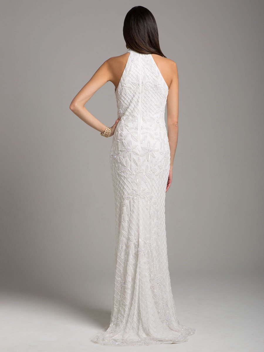 Lara Lattice-Beaded Halter Neck Sheath Wedding Gown - Glamourous Grace
