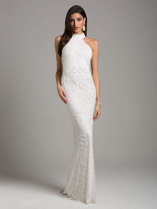 Lara Lattice-Beaded Halter Neck Sheath Wedding Gown - Glamourous Grace