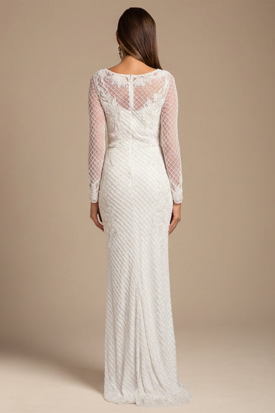 High Neck, Long Sleeve Beaded Wedding Gown | Lara 51004 - Glamourous Grace