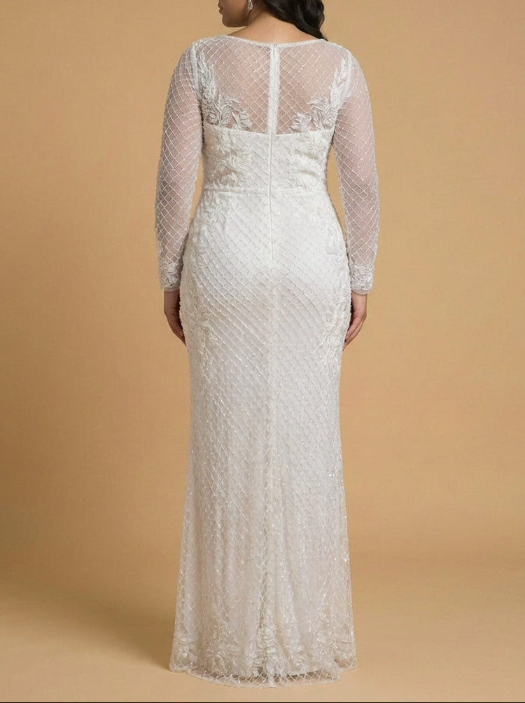 High Neck, Long Sleeve Beaded Wedding Gown | Lara 51004 - Glamourous Grace