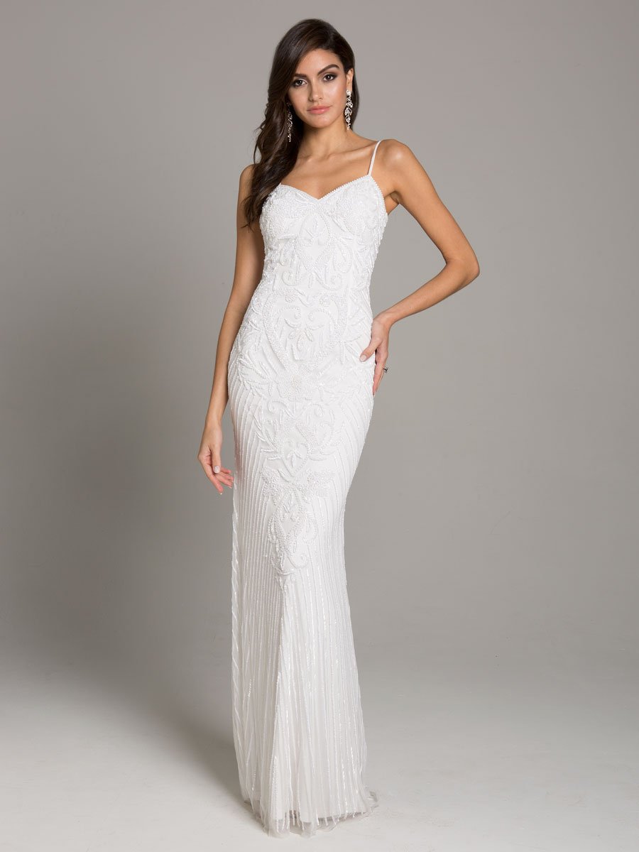 Lara Brooke Beaded Spaghetti Strap Sheath Gown - Glamourous Grace