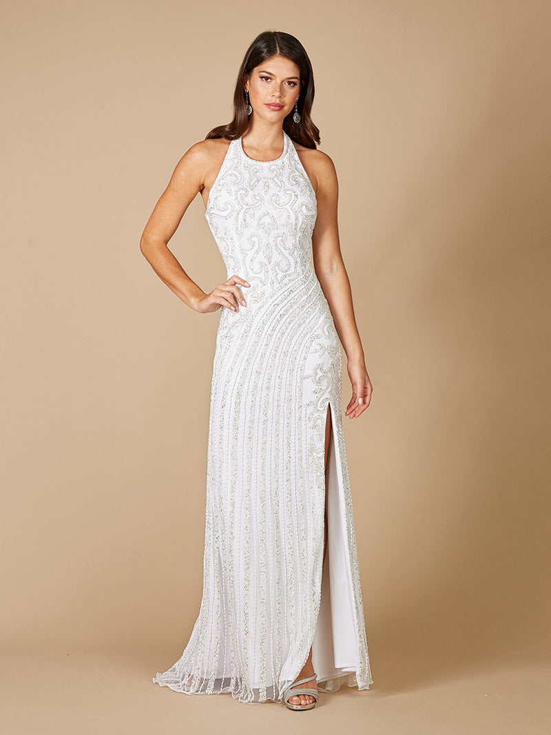 Lara Dawson Beaded Wedding Dress with Halter Neck - Glamourous Grace