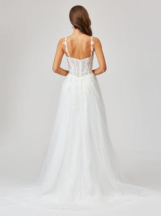 Lara New York Lara 51042 sheer lace bridal ballgown dress with a fitted bodice and flowing skirt, perfect for wedding celebrations.
