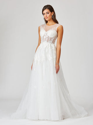 Sheer Bodice Lace Bridal Gown OUTLET - Glamourous Grace