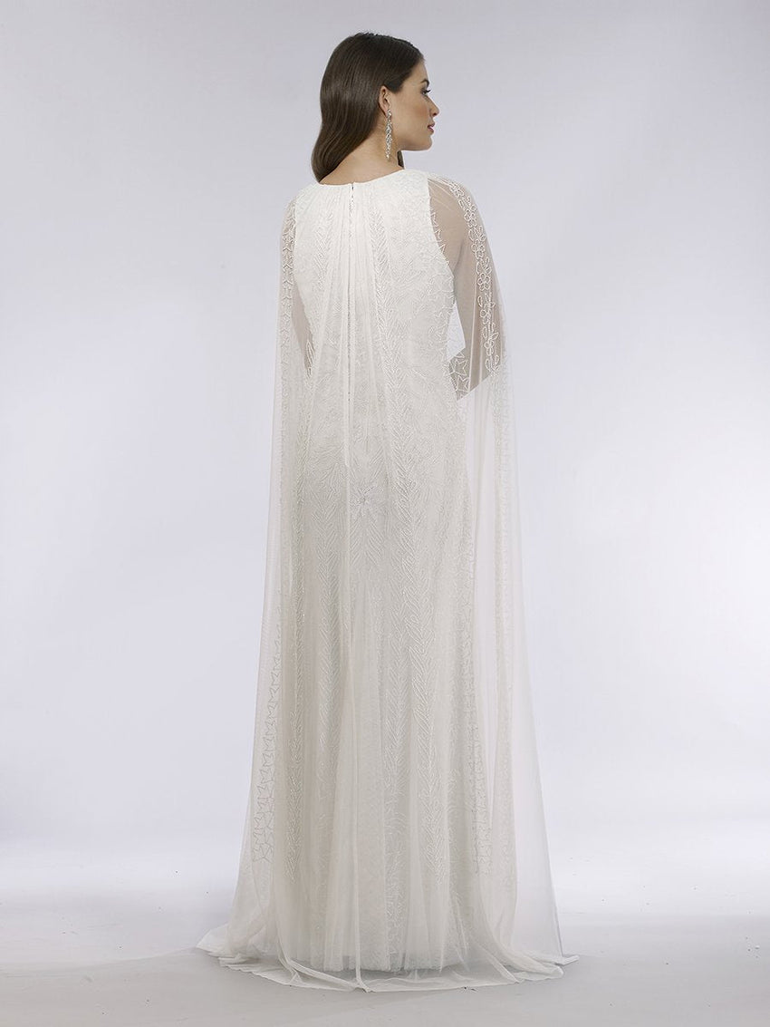 Lara Eve Beaded Cape Sleeve Wedding Dress - Glamourous Grace