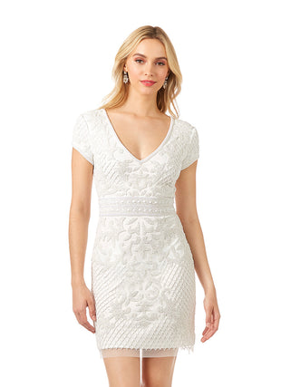 Lara Cam V-Neck Beaded Mini Sheath Dress - Glamourous Grace