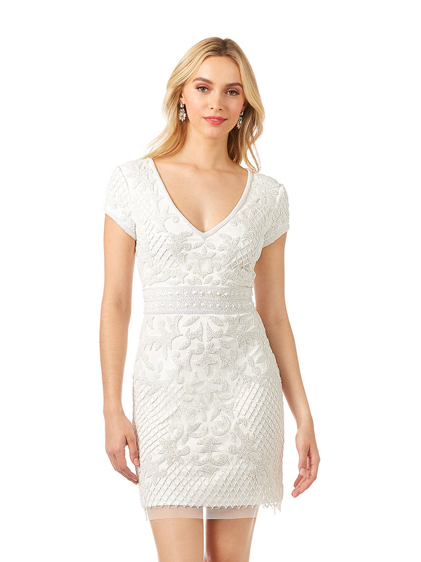 Lara Cam V-Neck Beaded Mini Sheath Dress - Glamourous Grace