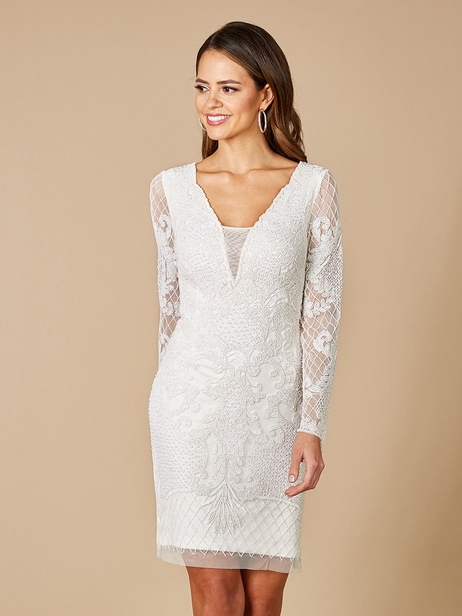 Lara Carla Long Sleeve Beaded Lace Mini Dress - Glamourous Grace