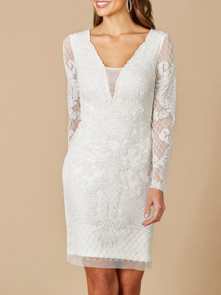 Lara Carla Long Sleeve Beaded Lace Mini Dress - Glamourous Grace