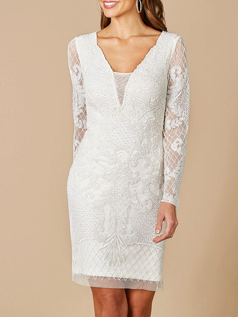 Lara Carla Long Sleeve Beaded Lace Mini Dress - Glamourous Grace