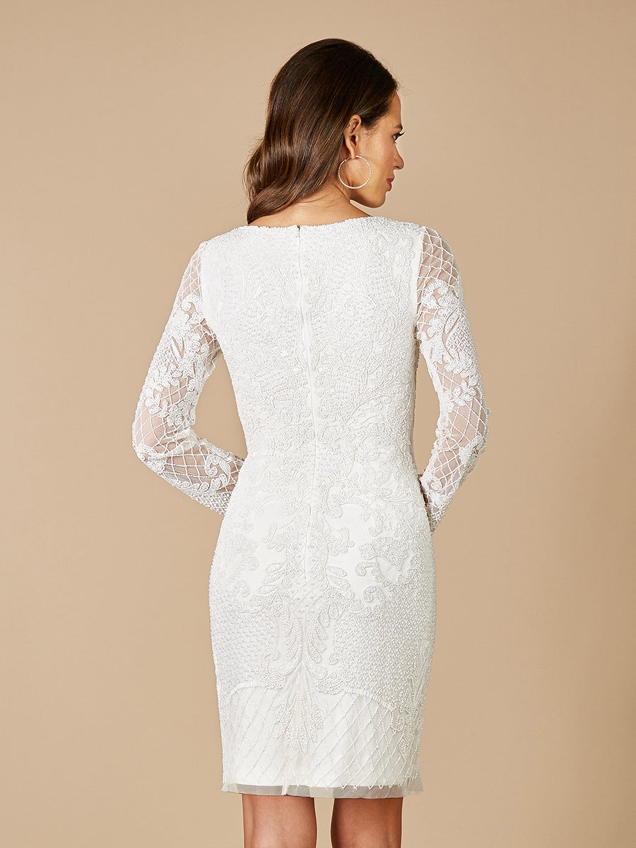 Lara Carla Long Sleeve Beaded Lace Mini Dress - Glamourous Grace