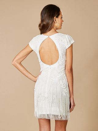 Lara Candie V-Neck Beaded Mini Dress with Fringe - Glamourous Grace