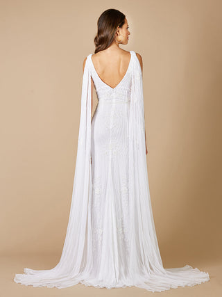 Lara Gia Beaded Tank Wedding Dress with Cape Detail - OUTLET - Glamourous Grace