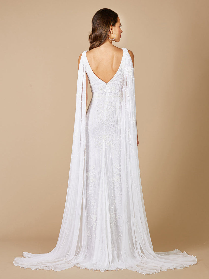 Lara Gia Beaded Tank Wedding Dress with Cape Detail - OUTLET - Glamourous Grace