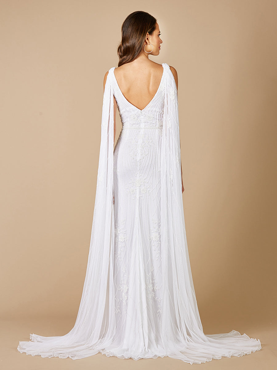 Lara Gia Beaded Tank Wedding Dress with Cape Detail - OUTLET - Glamourous Grace