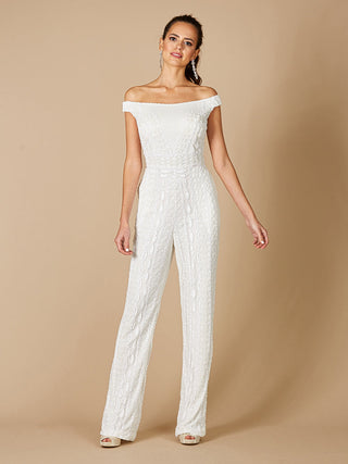 Lara Gabby Beaded Off-the-Shoulder Bridal Jumpsuit - Glamourous Grace