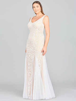 Lara Greta Beaded V-Neck Tulle Wedding Dress with Contrast Lining - Glamourous Grace