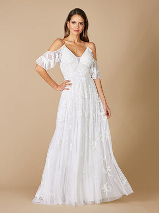 Lara Giana Beaded Cold-Shoulder Wedding Dress - Glamourous Grace