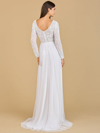 Long Sleeve Bridal Gown with Flowy Skirt - Glamourous Grace
