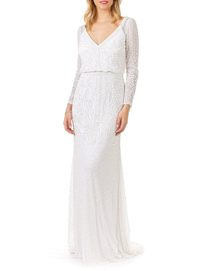 Lara Grant Long Sleeve Beaded Wedding Dress - Glamourous Grace