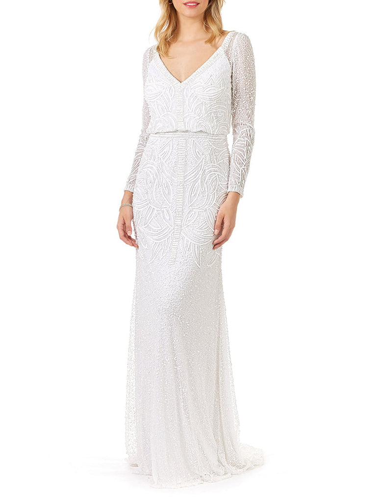 Lara Grant Long Sleeve Beaded Wedding Dress - Glamourous Grace