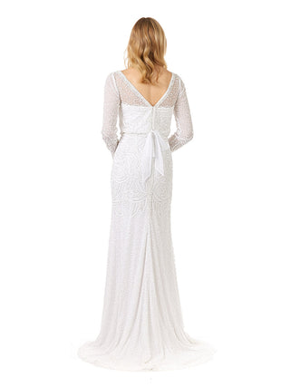 Lara Grant Long Sleeve Beaded Wedding Dress - Glamourous Grace