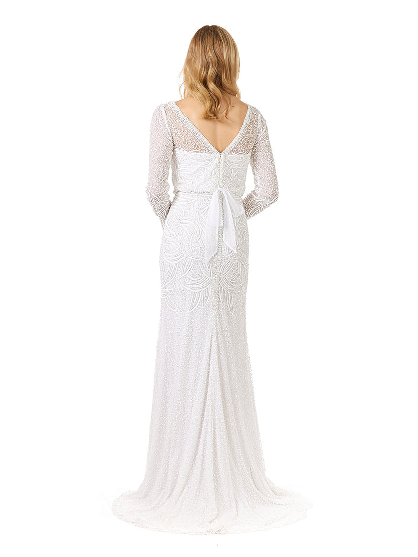 Lara Grant Long Sleeve Beaded Wedding Dress - Glamourous Grace