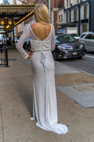Lara Grant Long Sleeve Beaded Wedding Dress - Glamourous Grace