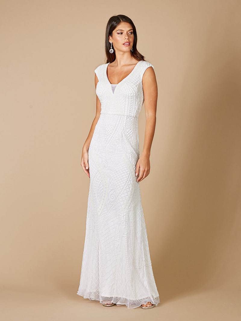Lara Gwen Beaded Short Sleeve Wedding Dress - Glamourous Grace