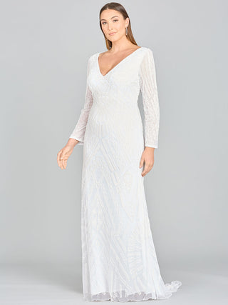 Lara Gretchen V-Neck Long Sleeve Wedding Dress - Glamourous Grace