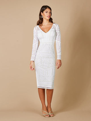 Lara Gloria Long Sleeve Beaded Midi Dress - Glamourous Grace