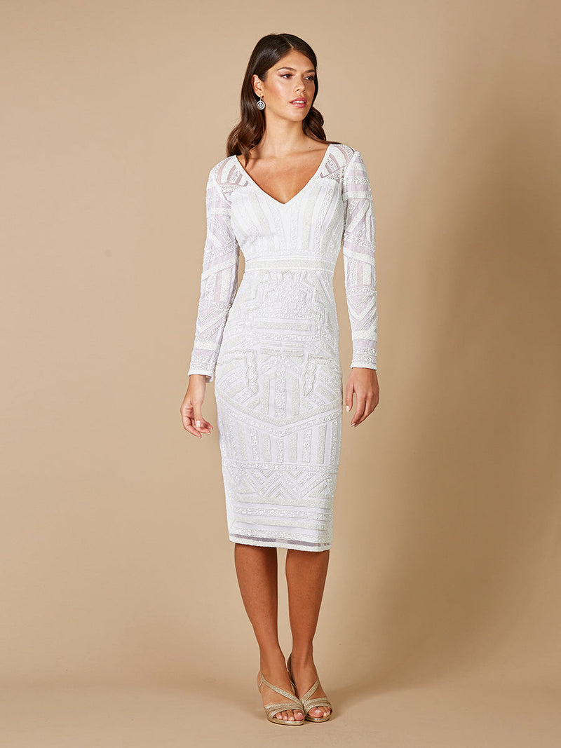 Lara Gloria Long Sleeve Beaded Midi Dress - Glamourous Grace
