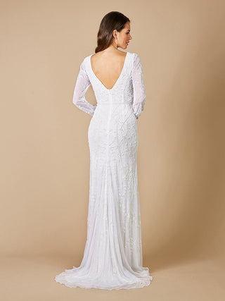 Lara Gigi Romantic Long Sleeve Wedding Dress by Lara New York, featuring elegant lace details and a flowing silhouette.