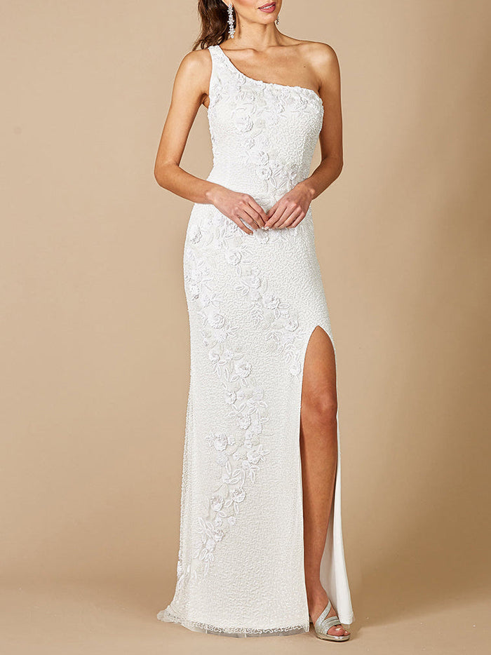 Lara Fleur One Shoulder Floral Beaded Wedding Gown | 51081 - Glamourous Grace