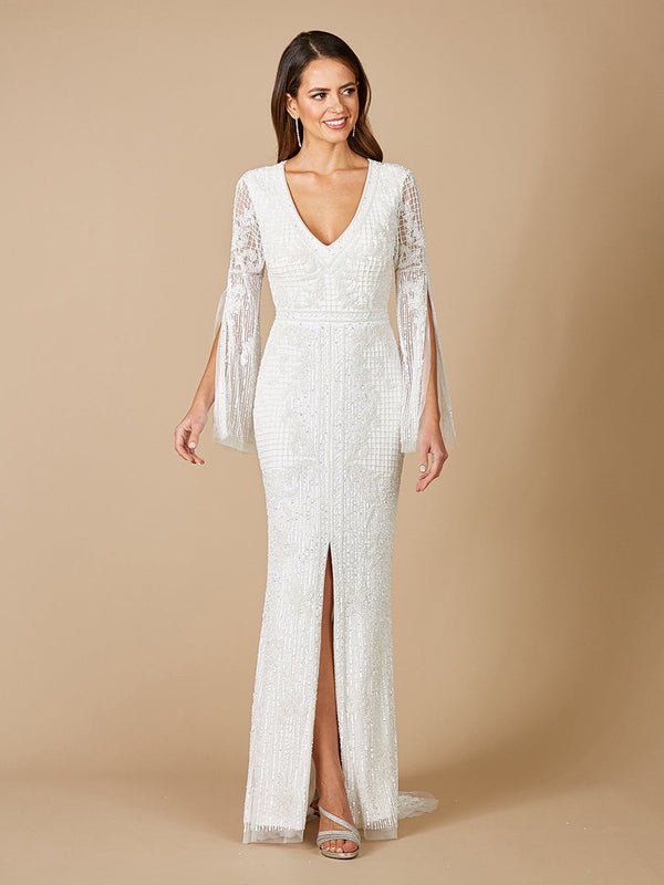 Lara Fallon Long Sleeve Beaded Wedding Gown - Glamourous Grace