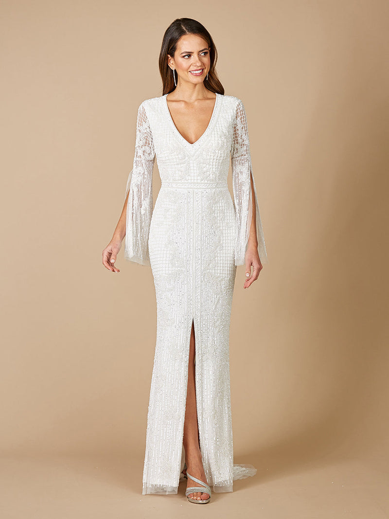 Lara Fallon Long Sleeve Beaded Wedding Gown - Glamourous Grace
