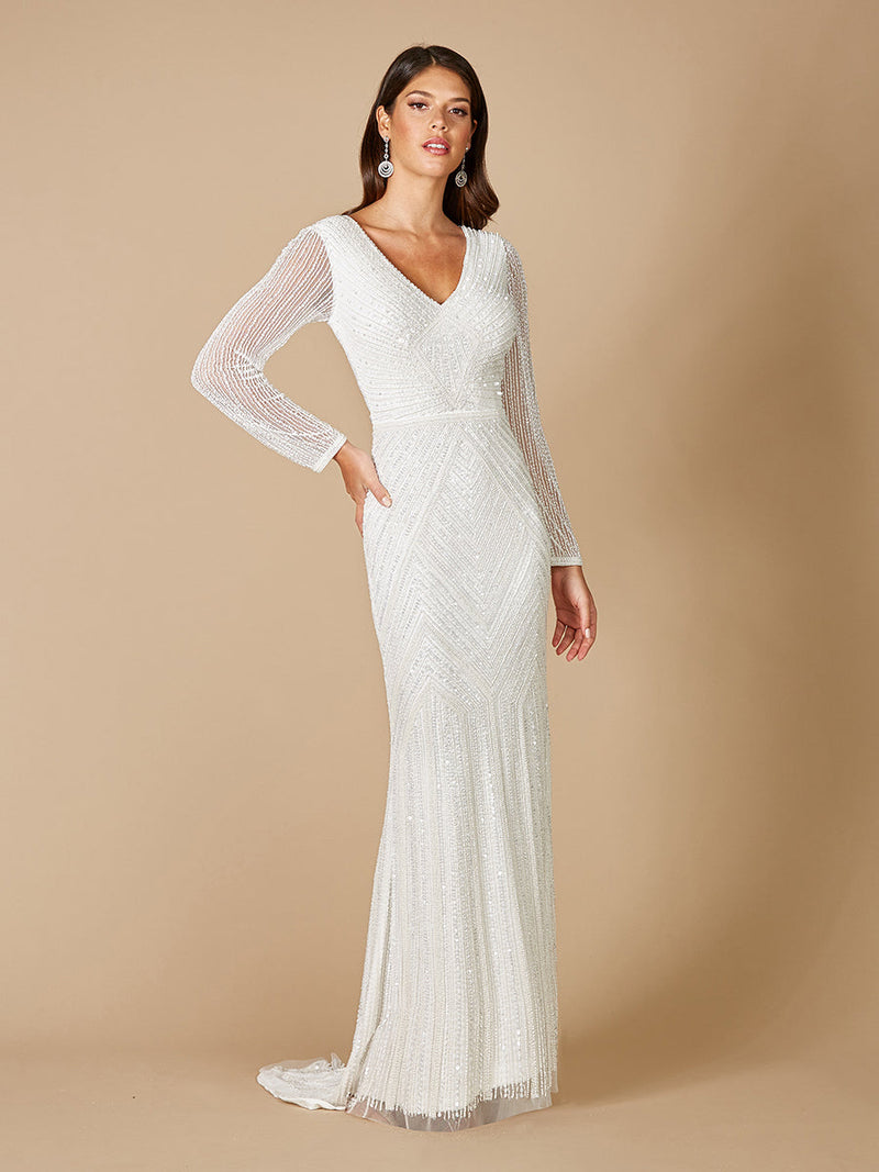 Lara Finley Sheer Sleeve Wedding Gown - Glamourous Grace